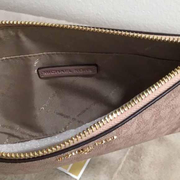 🆕 MICHAEL KORS Jet Set Leather Signature Logo Wristlet Wallet Fawn Color - Picture 8 of 10